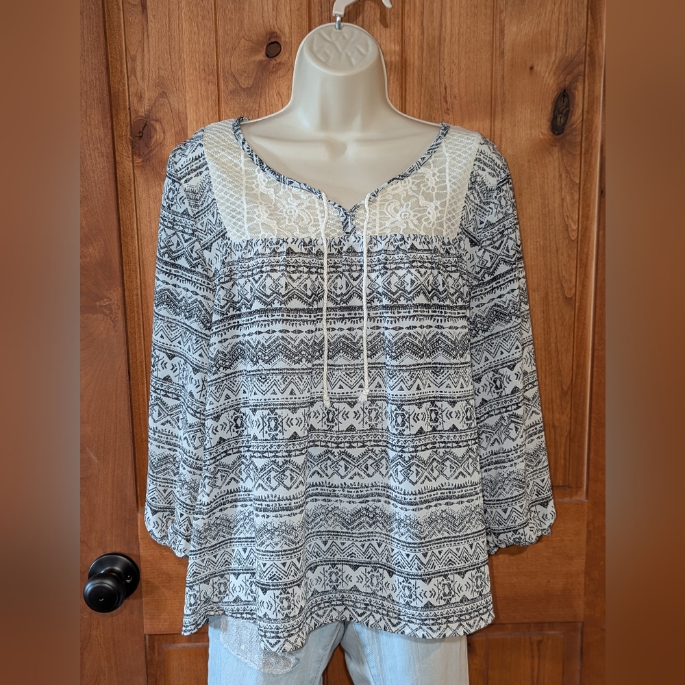 Maurices Black and White Boho Blouse